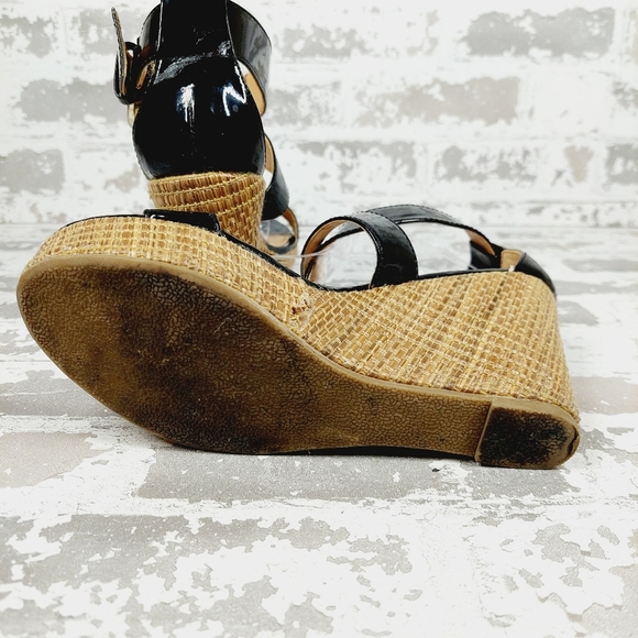 NY&C Black Faux Leather Wedge Heel Platform Sandals M819 - Picture 8 of 13